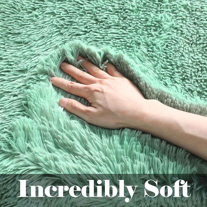 Sage Green Rugs for Living Room Bedroom, 5x8 Fluffy Bedside Area Rug, Soft - Image 2