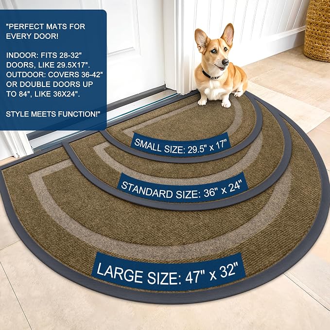 OLANLY Half Circle Front Door Mat Outside 47x32 All-Season Rubber Doormat | - Image 2