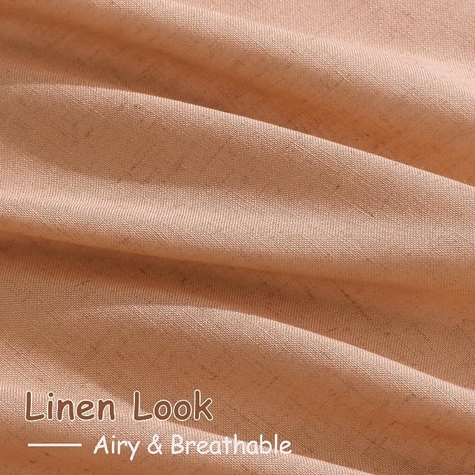 Peach Quartz Curtains 84 Inch Long 2 Panels Set Back Tab Rod Pocket Linen Blend - Image 4