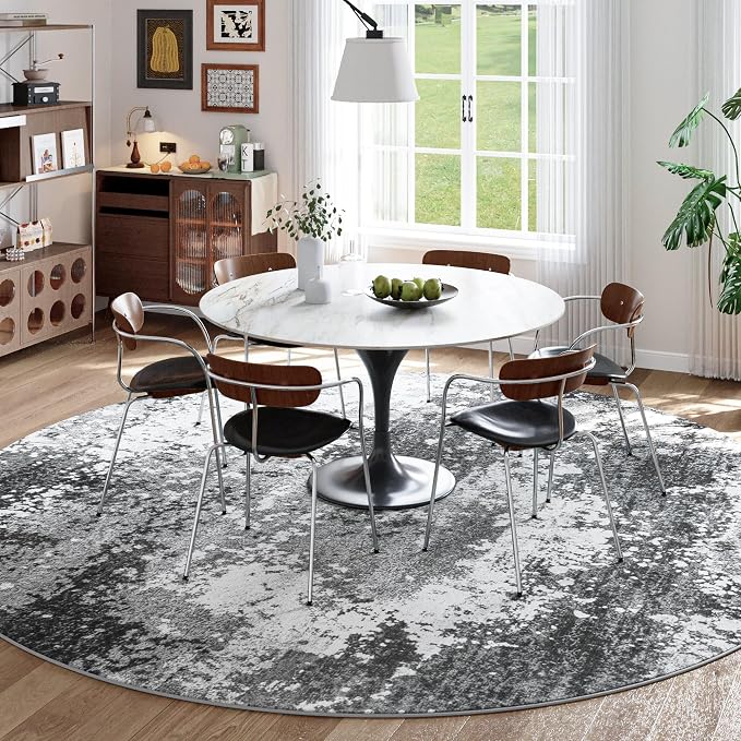 Round Rugs 8ft Washable Grey Circle Area Rug - Image 3