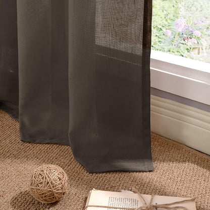 YoungsTex Brown Linen Semi Sheer Curtains 90 Inches Length - Image 7