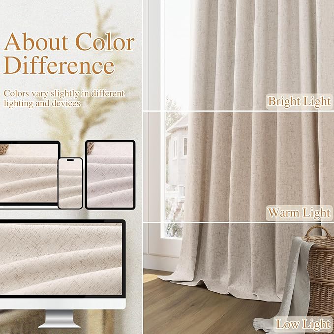 Oatmeal 100% Blackout Curtains 102 Inch Length 2 Panels Set - Image 7
