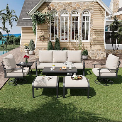 HOMREST Patio Furniture Sets 7 PCS Outdoor Metal Conversation Sets, 360 Degree by HOMREST