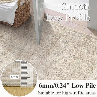 Schweek 5x7 Washable Area Rug Vintage Neutral Beige Rugs - Image 4