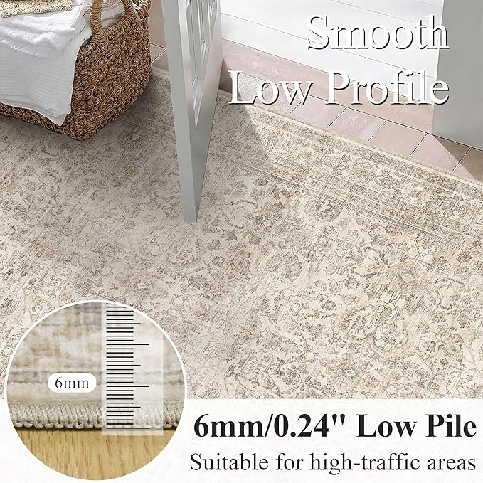 Schweek 3x10 Hallway Runners Washable Non Slip Vintage Beige Kitchen Rug | Soft - Image 4