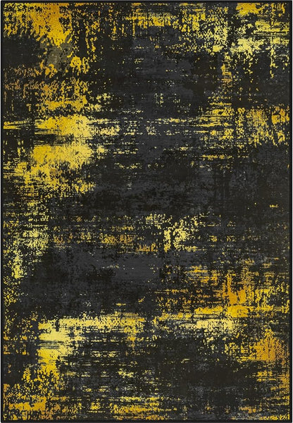 Area Rug Living Room: 6x6 Modern Washable Soft Carpet Black Gold | by FXRHLP