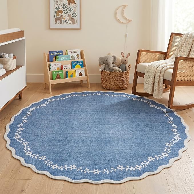 GarveeHome Round Rugs 6ft Scalloped Washable Circle Rug - Image 3