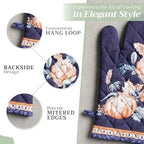 Maison d' Hermine Oven Gloves 100% Cotton Oven Mitt 7" x 13" with Loop Heat Resistant, BBQ, Cooking Gloves, Baking, Grilling, Kitchen, Handling Hot Pans (Pack of 1, Pumpkin Blues)