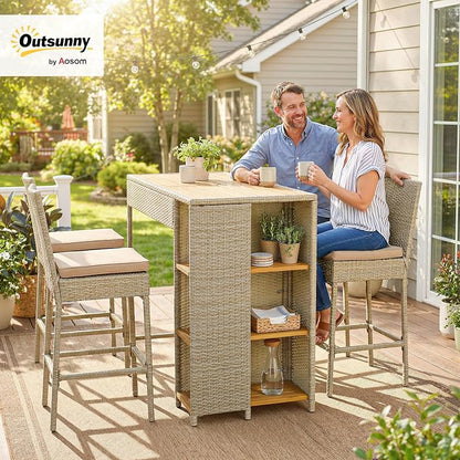 Outsunny 5 Piece Outdoor Bar Set, Wicker Outdoor High Top Table and Chairs - Image 2