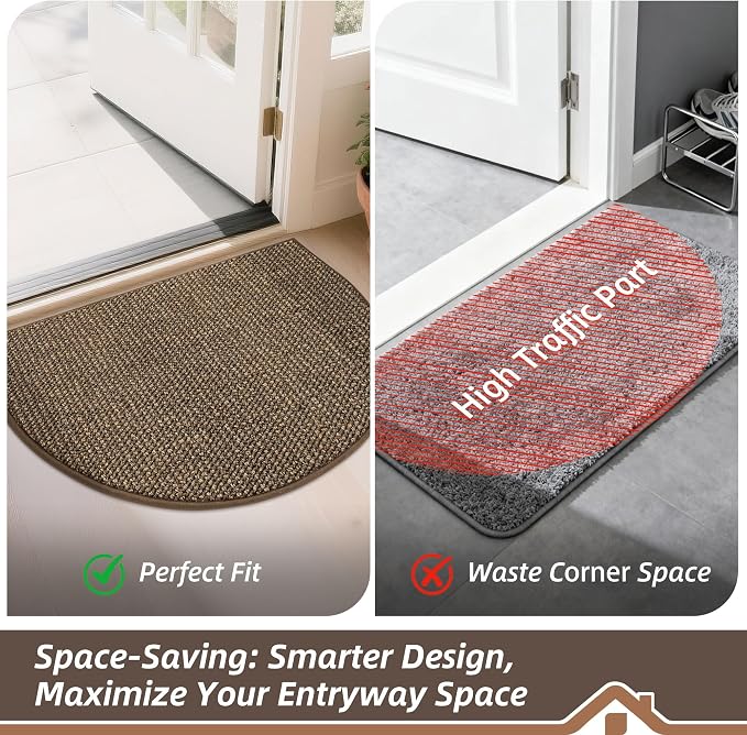BEQHAUSE Dirt Trapper Door Mat 26" x 40" Half Circle Non Slip Rugs, Absorbent - Image 6