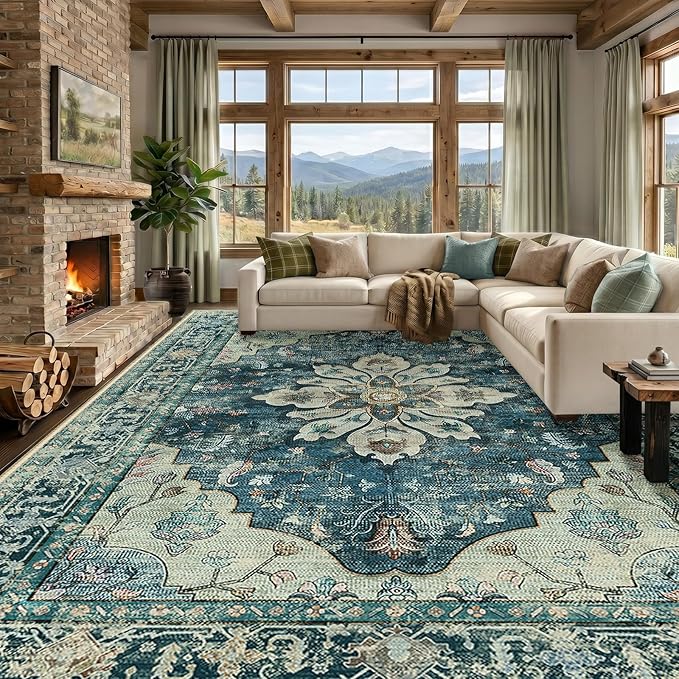 RELEANY Washable Area Rug, Large 10'x14', Water Repellent, Pet Friendly by RELEANY