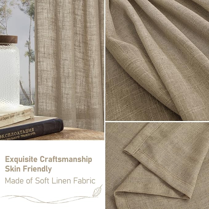 Linen Semi Sheer Curtains 54 Inches Long 2 Panels Set, Bronze Grommet Boho - Image 7