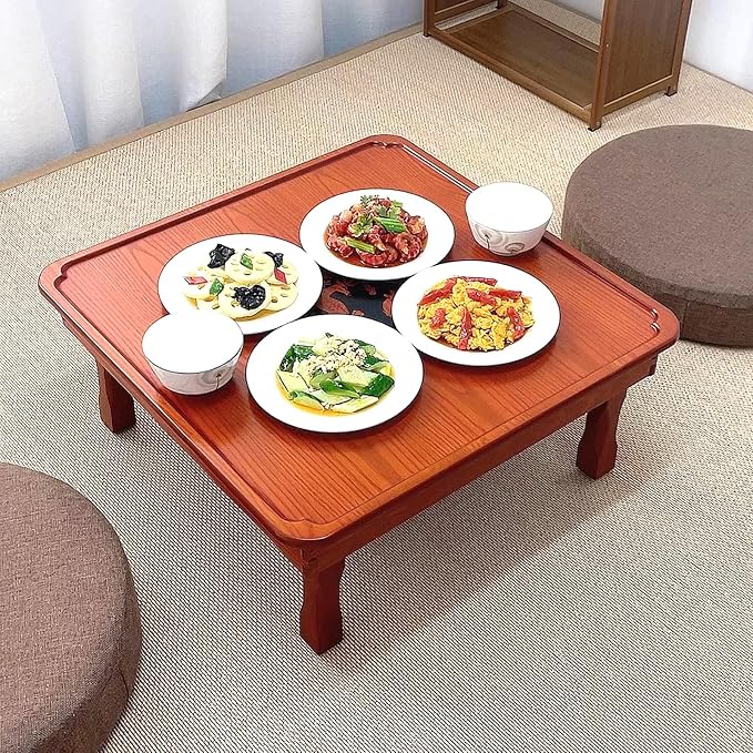 Square Folding Coffee Table, Korean Dining Table, Solid Wood Low Tables - Image 5
