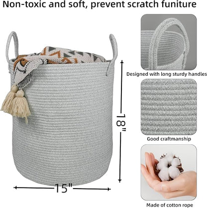 XUANGUO Cotton Rope Laundry Basket Hamper - Image 2