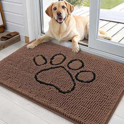 OLANLY Dog Door Mat for Muddy Paws 36x24, Paw Print Design Chenille Mud Mat | by OLANLY