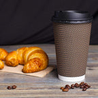Promora Brown Disposable Coffee Cups With Lids 16 oz, Premium Insulated Paper Ripple Cups for Hot Coffee (80 Pack)