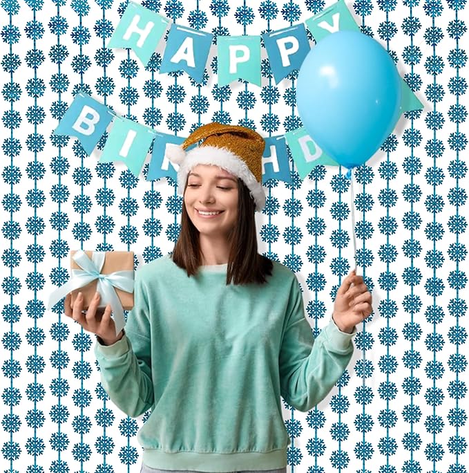 BRAVESHINE Blue Party Snowflake Backdrop - 2 Pack Hanging Foil Fringe Snow Flakes Party Streamers Curtain for Christmas Winter-Themed Frozen Birthday Baby Shower Holiday New Year Party Decorations