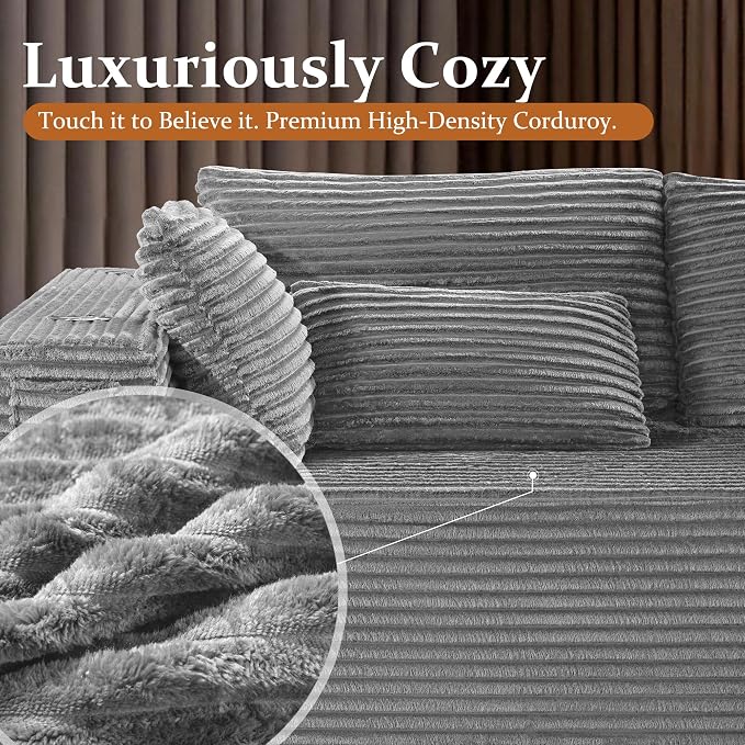 108" Oversized Cloud Sectional Couch, Comfort U Shaped Boneless Couch - Image 7