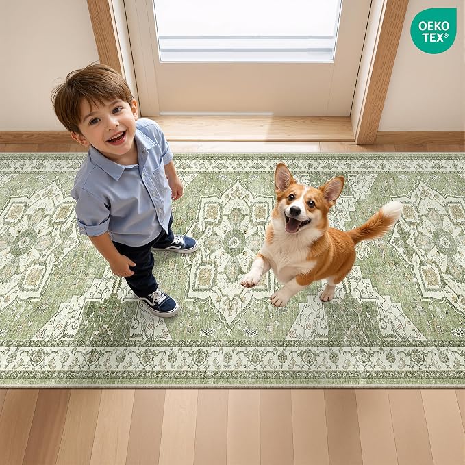 Runner Rug 2x10, Washable Rugs for Entryway Rug, Light Green | Non Slip Kitchen - Image 8