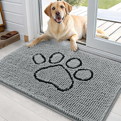 OLANLY Dog Door Mat for Muddy Paws 35x24, Paw Print Design Chenille Mud Mat | by OLANLY