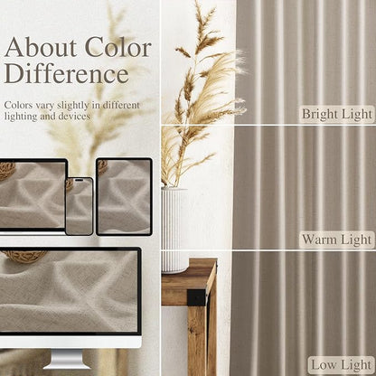 Living Room Curtains 63 Inch Length Linen Blend Cobblestone Light Filtering - Image 3