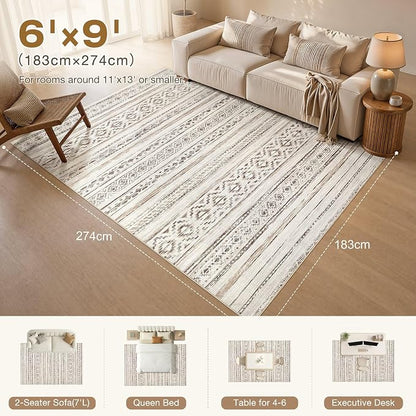 cotiled 6x9 Area Rugs for Living Room: Boho Washable Rug for Dining Room | - Image 2