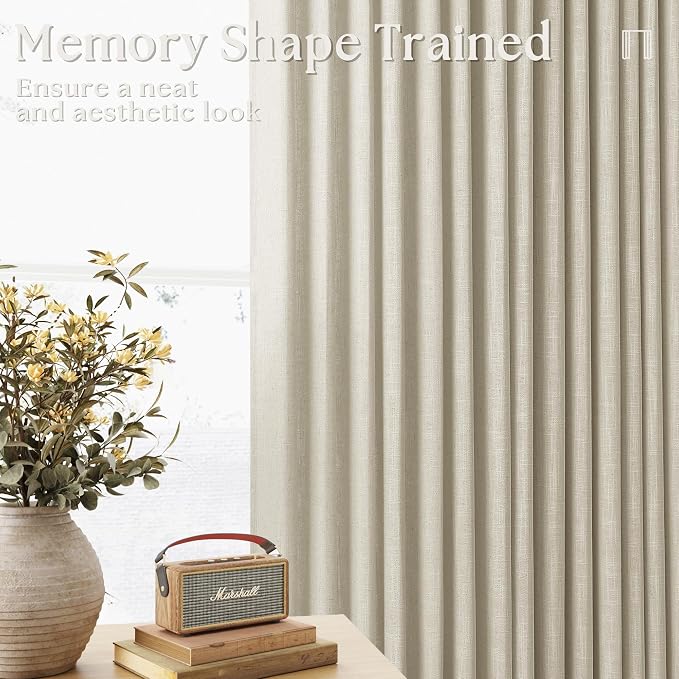 Linen Beige 72 Inch Pinch Pleated Semi Sheer Curtains 2 Panels Set W40xL72 | - Image 3