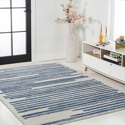 JONATHAN Y Khalil Modern Berber Stripe Cream/Navy Indoor Area Rug, Contemporary - Image 5