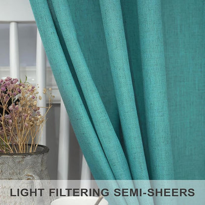 Pitalk Teal Linen Curtains 84 Inches Long 2 Panels Back Tab Rod Pocket Pleated - Image 4