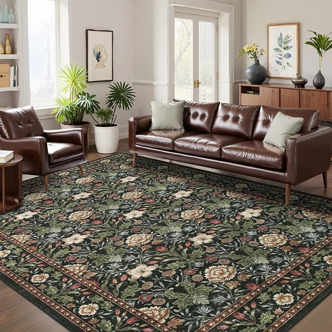 GarveeHome Washable Area Rug 6x9, Soft Vintage Floral Bedroom Rug Non Slip Low by GarveeHome