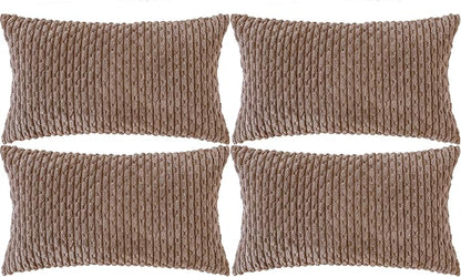 Set of 4 Light Brown Decorative Throw Pillow Covers 12x20 Inch Corduroy Pillow by Cozoomy