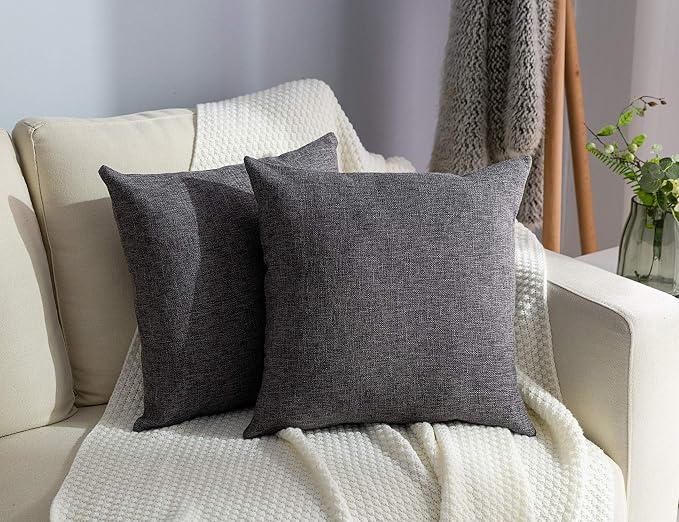 Stellhome Set of 2 Linen Throw Pillow Case Square Decorative Farmhouse Burlap by Stellhome