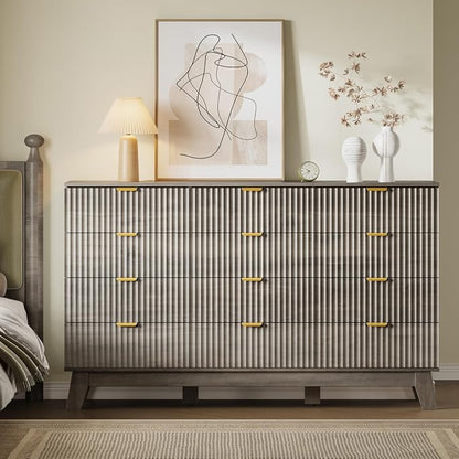 BORNOON 57" Wide Dresser for Bedroom, 12-Drawer Fluted Dresser - Image 5