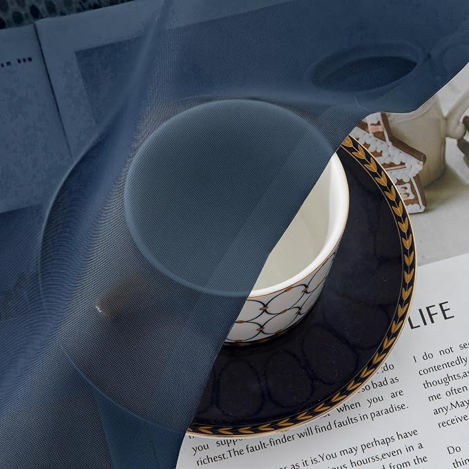Simplebrand Navy Blue Sheer Curtains 90 Inches Long 2 Panels, Light Filtering - Image 6