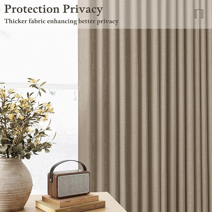 Pinch Pleated 90 Inch Camel Beige Light Filtering Linen Curtains W50xL90 | 90 - Image 3