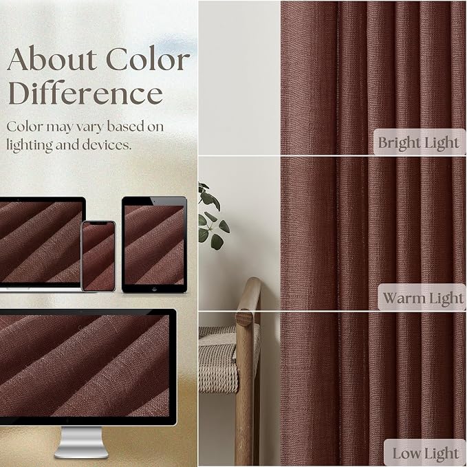 Linen Pinch Pleated Memory Trained Curtains Reddish Brown 96 Inches Long | Rust - Image 4