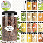 Plastic Jars with Lids, 16 Pcs 32 OZ Large Plastic Storage Jars with Black Leakproof Lids Cylinder Plastic Storage Container Jar Reusable Clear Empty Jars for Home and Kitchen Organizing