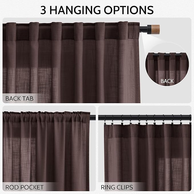 Coffee Brown Linen 112 Inch Curtains - Image 2
