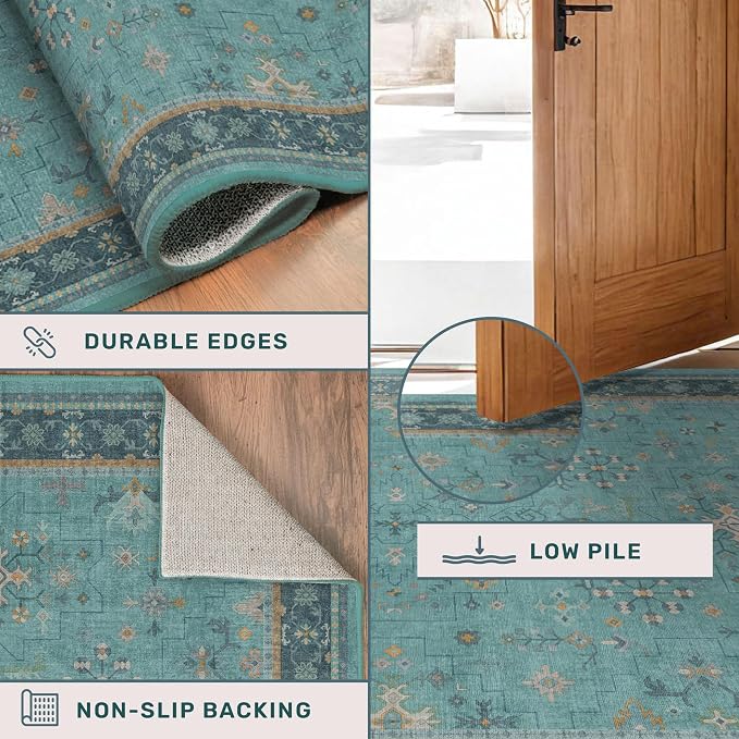 2x4 Washable Teal Throw Rugs for Entryway Indoor - Image 5