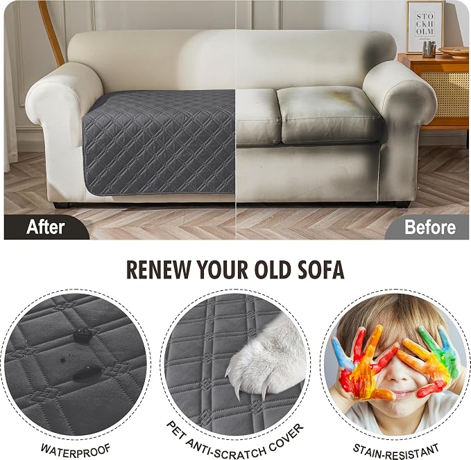 Genina Waterproof Couch Cover, Washable Anti-Slip 51 inch Loveseat Sofa Covers - Image 4