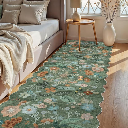 Washable 3x10 Hallway Runner Rug: Floral Scalloped Soft Runners - Image 7
