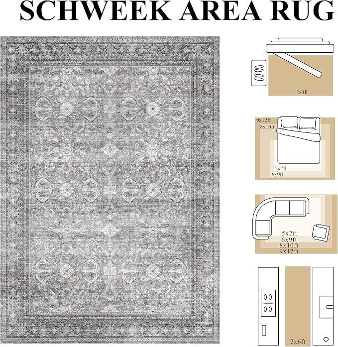 Schweek 8x10 Grey Washable Area Rug - Image 2