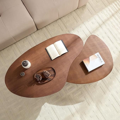 Nesting Coffee Table Set of 2, Irregular Shape Center Table 2-Piece Modern Side - Image 3