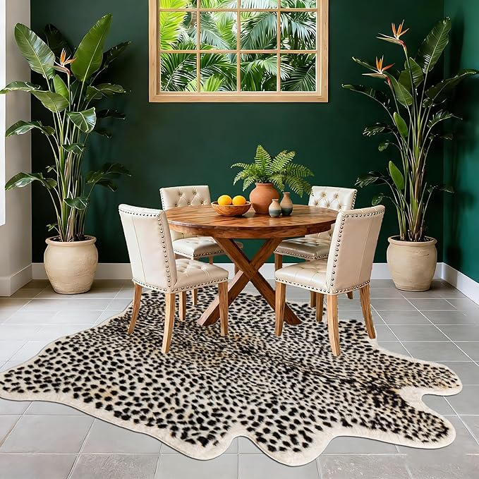 Seek4comfortable Leopard Print Rug, Cheetah Rug 4.6x5.8 Feet Faux Animal Fur - Image 3
