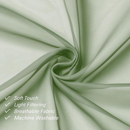 Sage Green Sheer Curtains 18 Inch Length 2 Pcs, Cafe Kitchen Curtains - Image 3