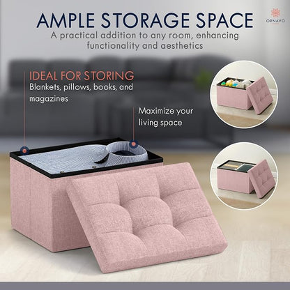 Ornavo Home Small Storage Ottoman, Foldable Collapsible Rectangle Linen Ottoman - Image 3