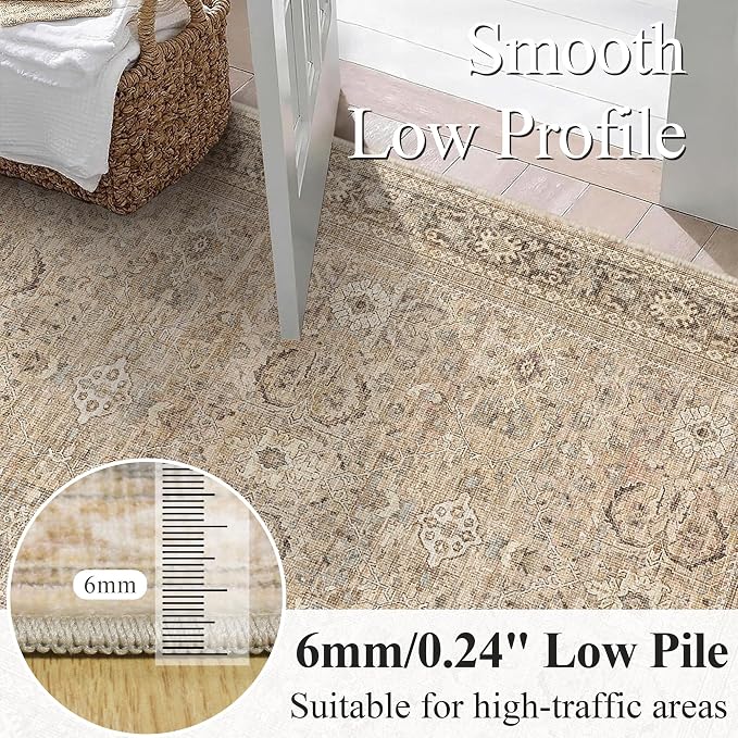 Schweek 9x12 Area Rug Khaki Vintage Distressed Washable Rugs - Image 4