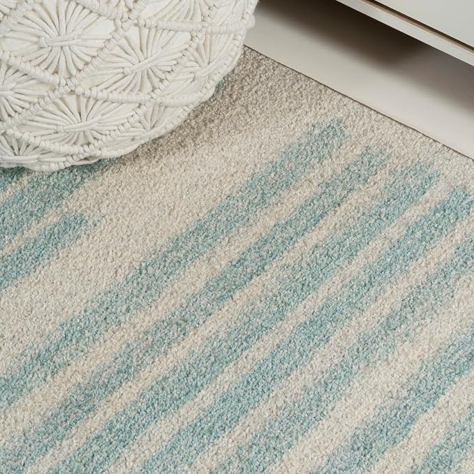 JONATHAN Y Khalil Modern Berber Stripe Cream/Turquoise Indoor Area Rug - Image 4