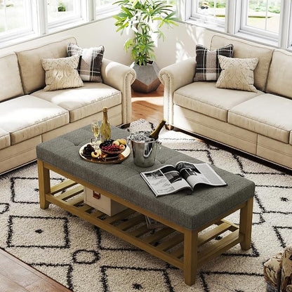 Befurtori Large Rectangular Upholstered Ottoman Bench, Linen Tufted Footrest - Image 4