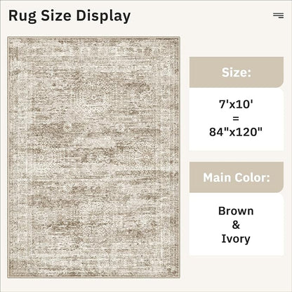 Soalmost 7x10 Area Rug for Living Room Washable Rugs Non-Slip Brown | Low-Pile - Image 5